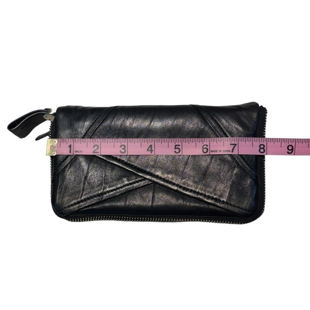 Perlina Black Leather Wristlet Wallet Zip Around Clutch - Picture 10 of 10